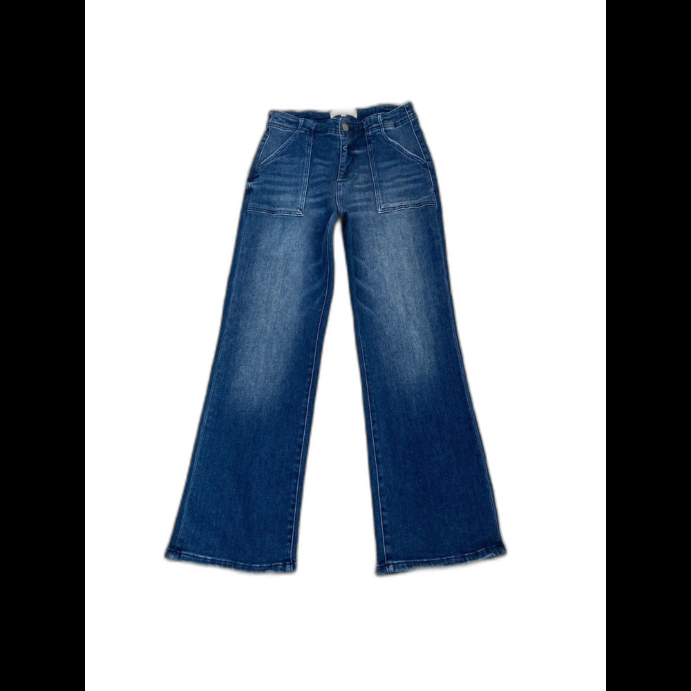 Risen 90s High-Rise Patch Pocket Ankle Flare Dark Wash Blue Jeans Size 5/27